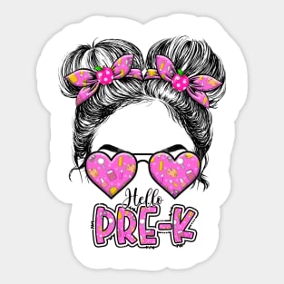 Kids Hello Pre-K Messy Bun Girls Preschool Back To School Sticker